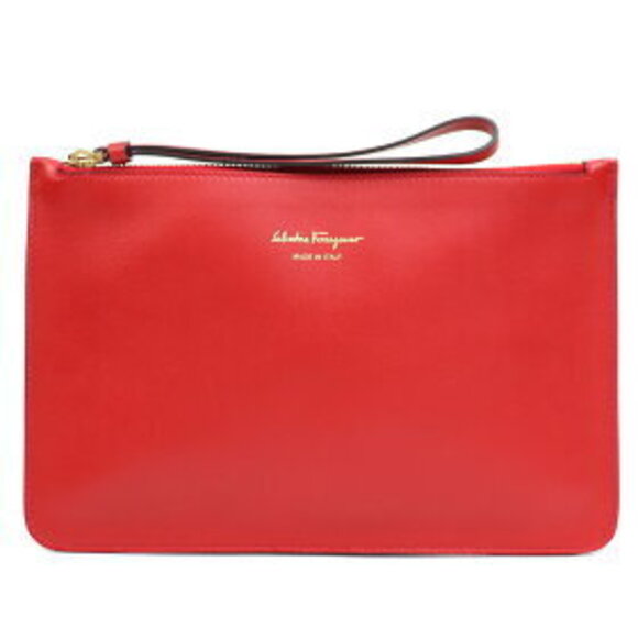 Salvatore Ferragamo Studio Bag Gancini Red Calfskin Pouch Shoulder - Picture 12 of 15
